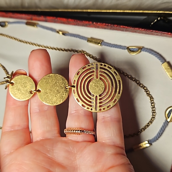 Lucky Brand 3-Strand Layered Necklace Set – Blue Ombre Cord & Brass Pendant - Picture 3 of 5